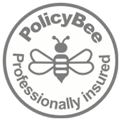 White Grey PolicyBee Badge